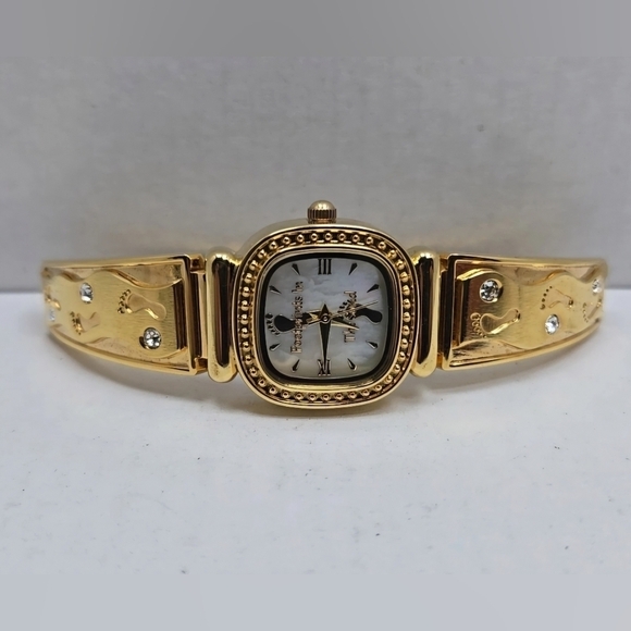 Womens Danbury Mint Footprints In The Sand Gold Tone Stretch Band New Battery